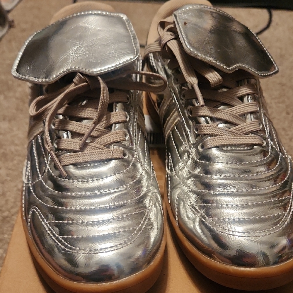 Silver Metallic Sneakers with Gum Sole